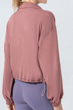 Drawstring Zip Up Dropped Shoulder Active Outerwear 