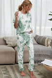 Shiny Tie-Dye Tee and Drawstring Waist Joggers Lounge Set Lingerie & Nightwear