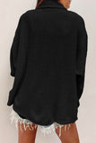 Black Solid Color Corduroy Buttoned Long Sleeve Shacket Outerwear/Jackets