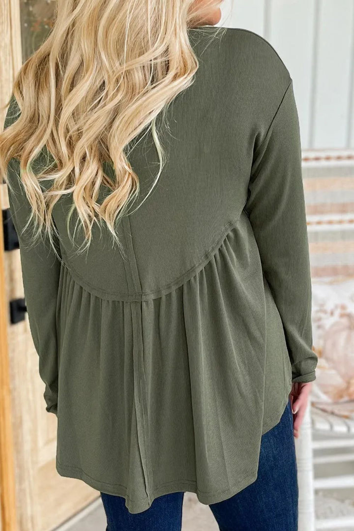 Plus Size Peplum Round Neck Long Sleeve Blouse 