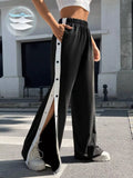 Two-Tone Side Snap Wide Leg Pants 