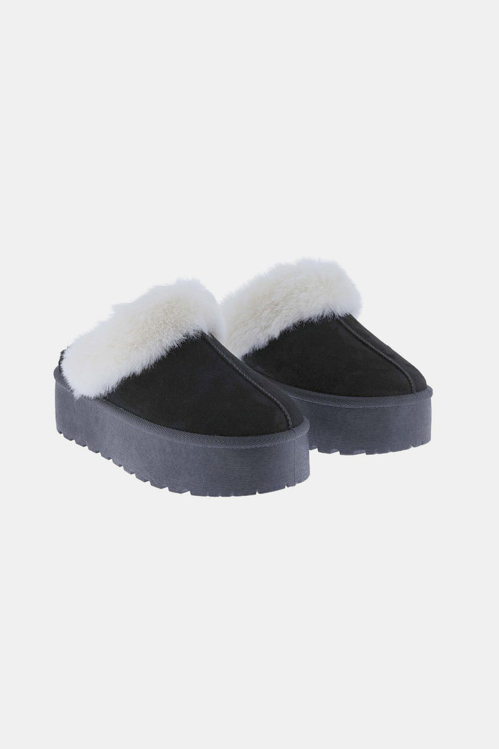 Weeboo Thick Bottom Fur Trim Snow Slippers 