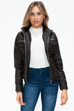 YMI Removable Faux Layered Multi-Pocket Jacket with Fuzzy Hood 