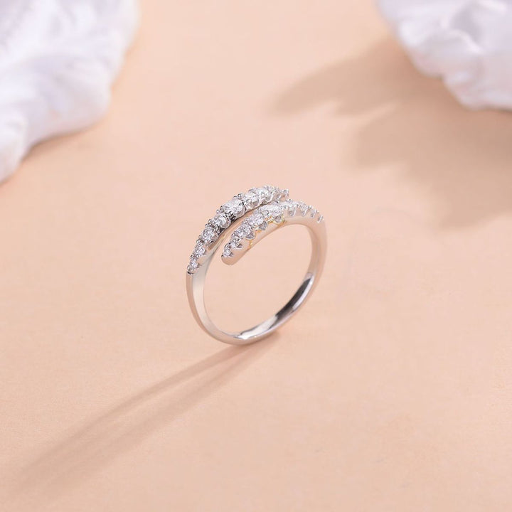 925 Sterling Silver Moissanite Bypass Ring 