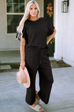 Double Take Full Size Texture Short Sleeve Top and Pants Set 