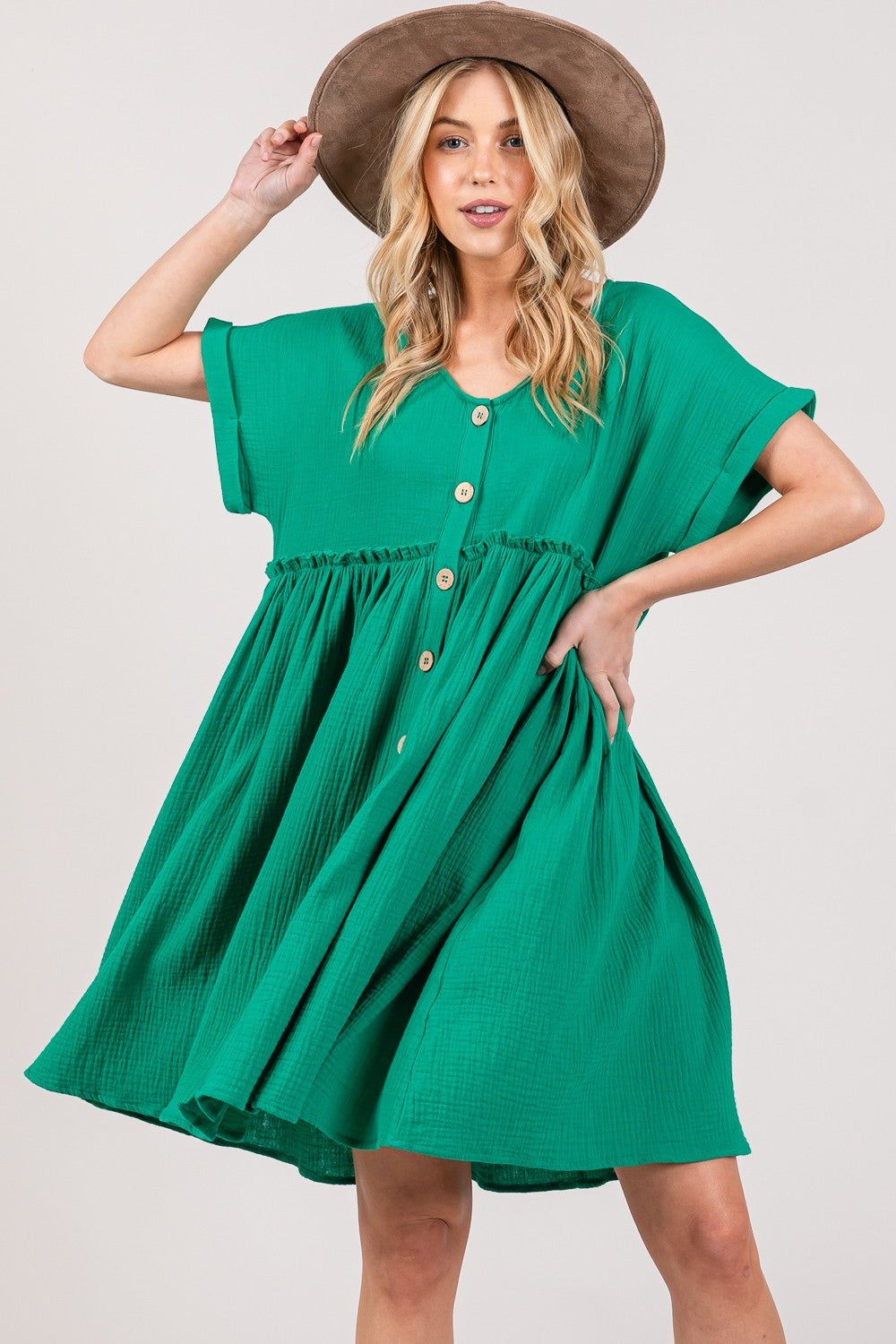 SAGE + FIG Full Size Button Up Short Sleeve Dress 