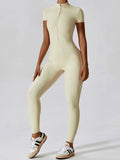 Basic Bae Half Zip Short Sleeve Active Jumpsuit 