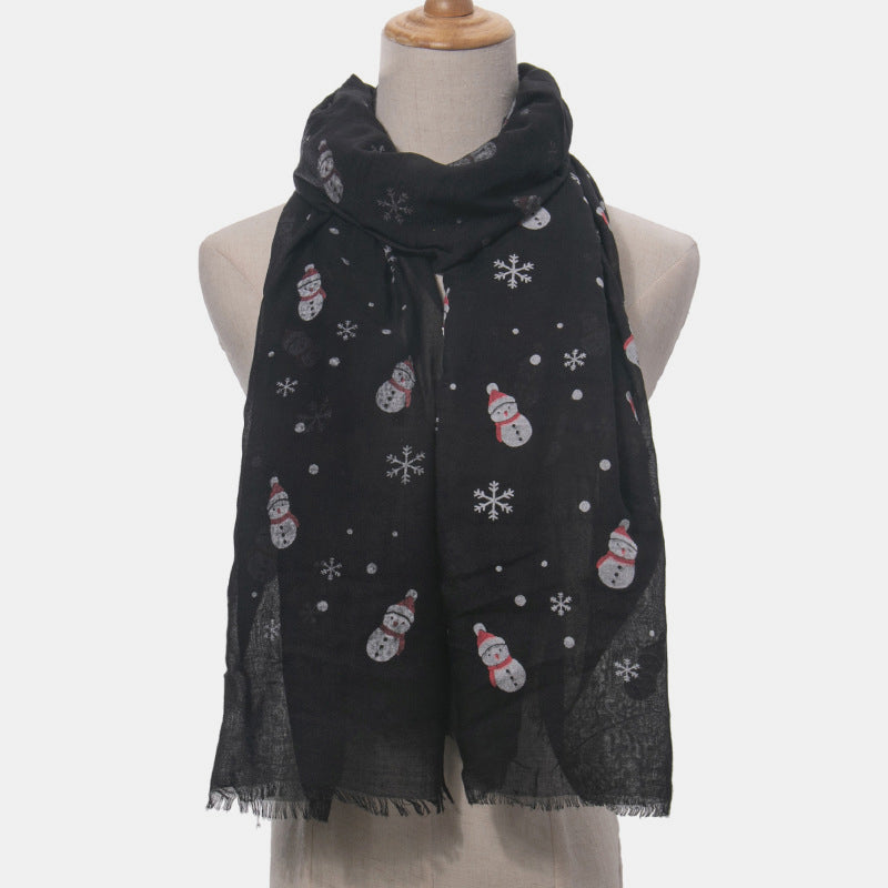 Fringe Snowman Polyester Scarf 