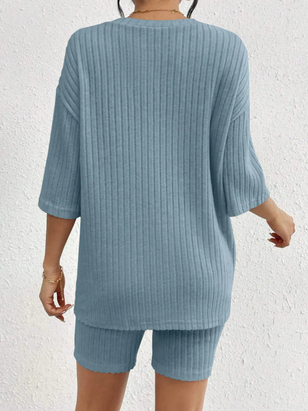 Ribbed Round Neck Top and Shorts Set Two Piece Dresses