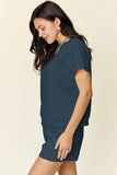 Double Take Full Size Texture Short Sleeve T-Shirt and Drawstring Shorts Set 