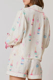 Bow Printed Collared Neck Top and Drawstring Shorts Lounge Set Lingerie & Nightwear