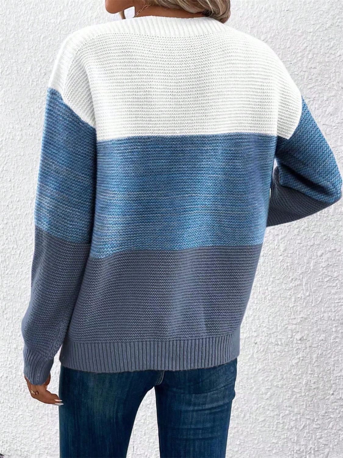 Color Block Drop Shoulder Long Sleeve Sweater 