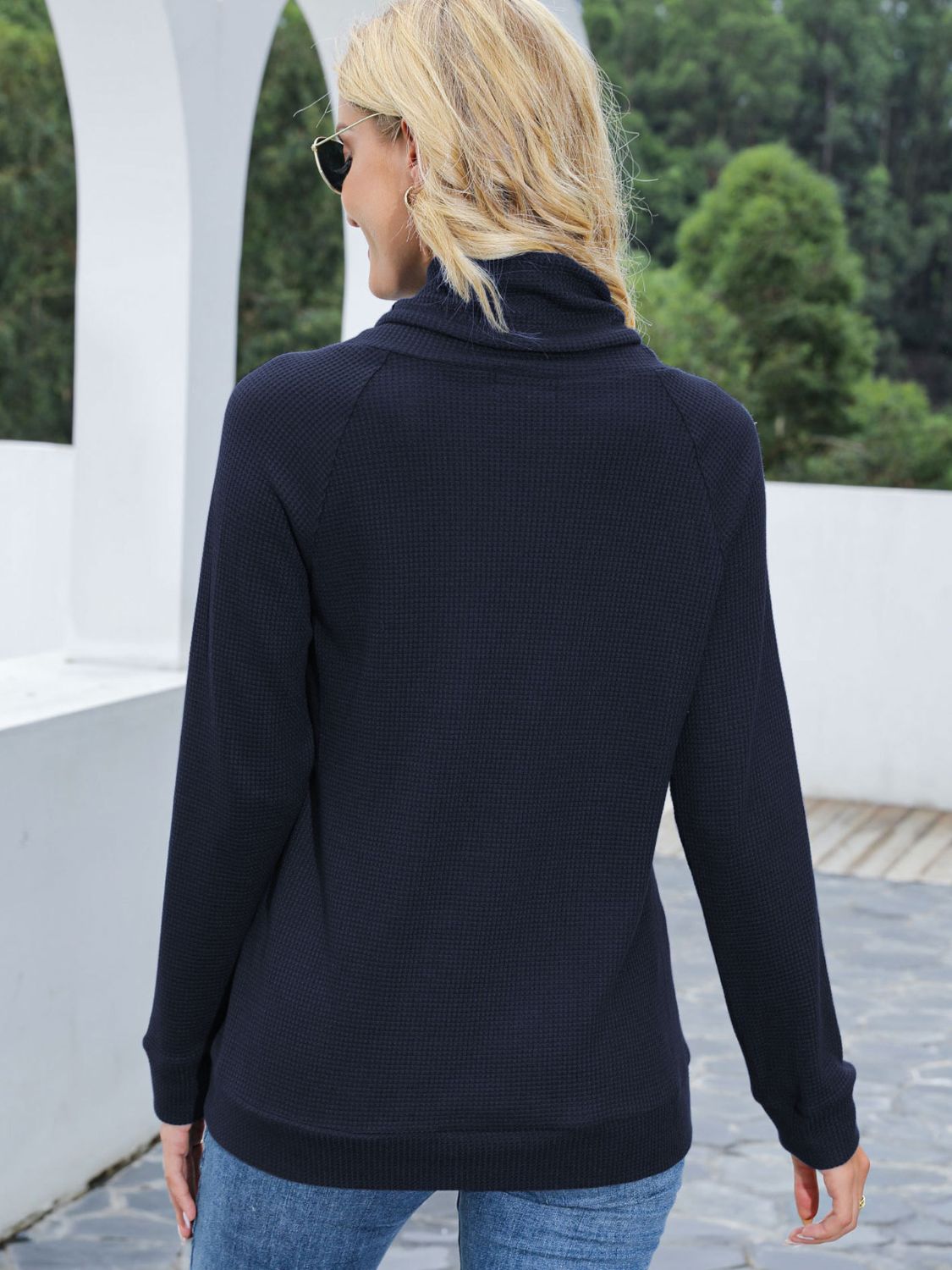 Drawstring Mock Neck Raglan Sleeve T-Shirt 