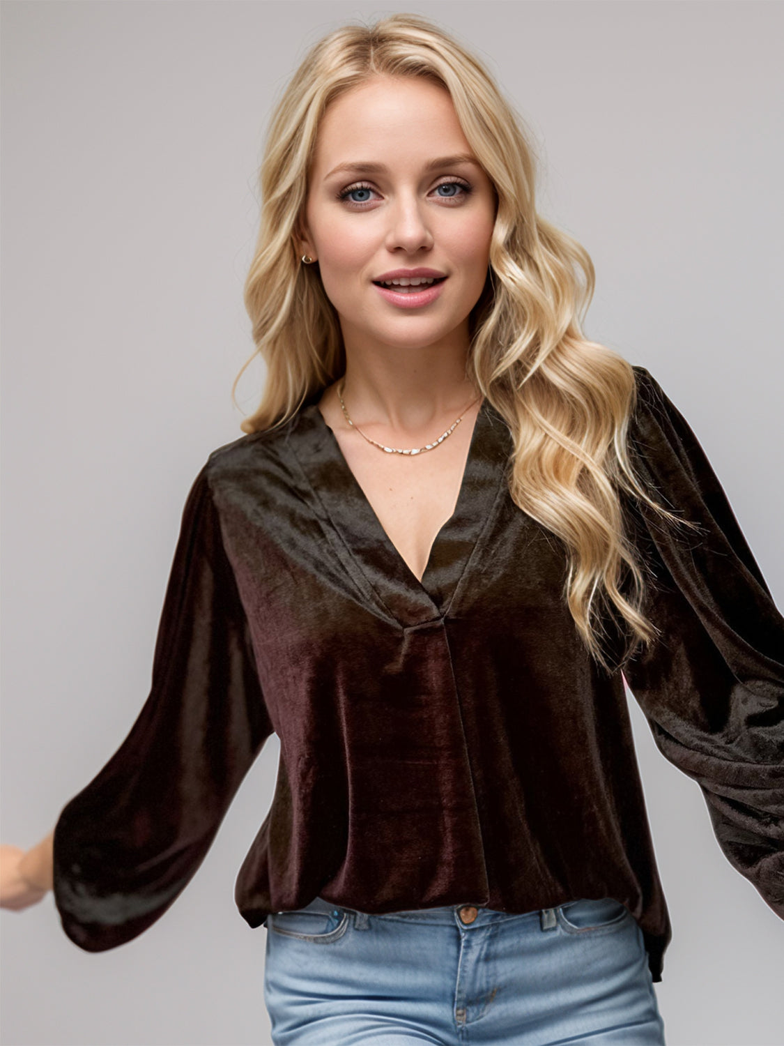 V-Neck Three-Quarter Sleeve Blouse 