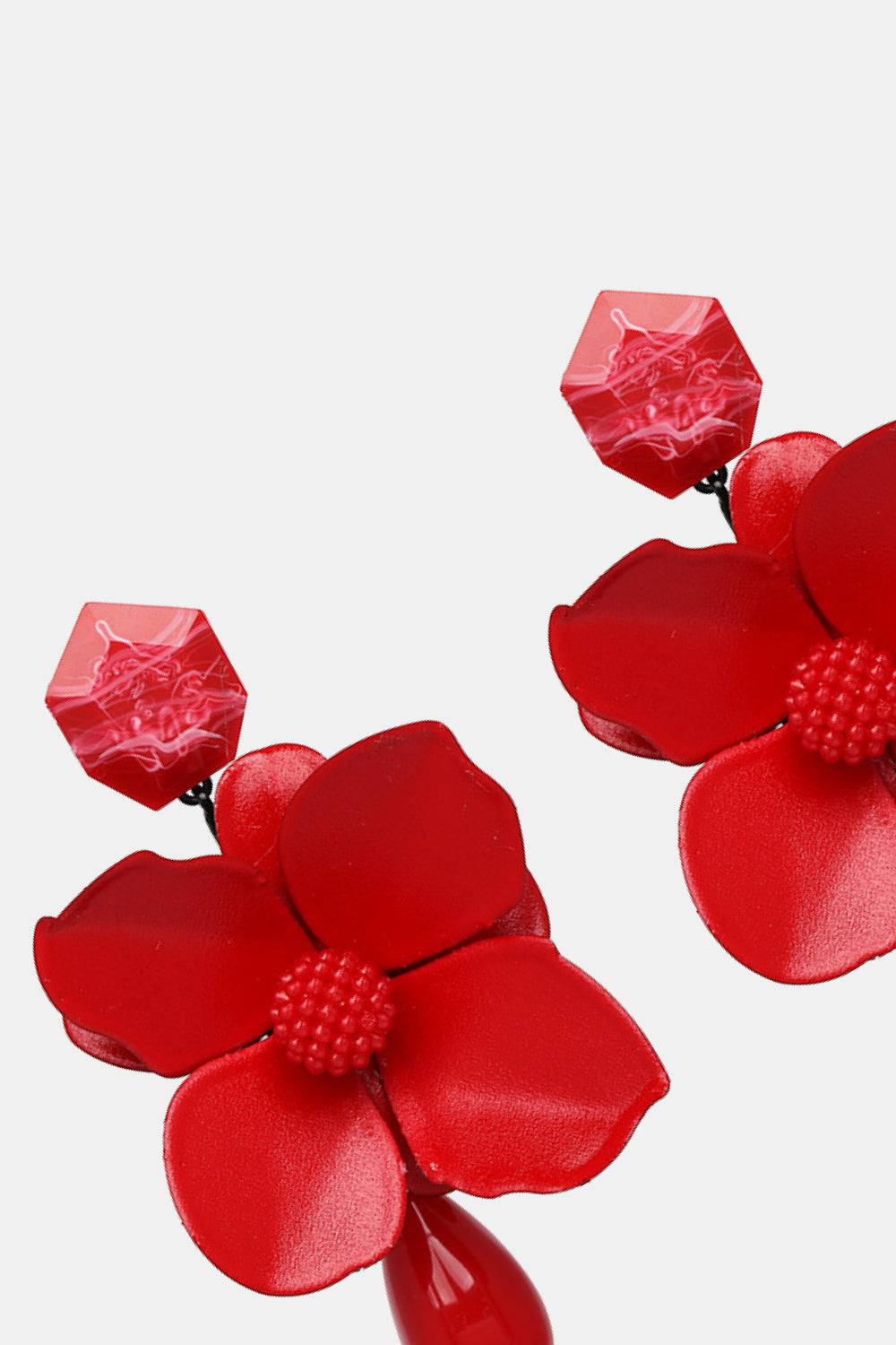 Bloosom Flower and Teardrop Resin Dangle Earrings 