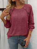 Mandy Decor Button Long Sleeve Ribbed T-Shirt 