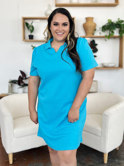 Double Take Full Size Texture Collared Neck Short Sleeve Dress 