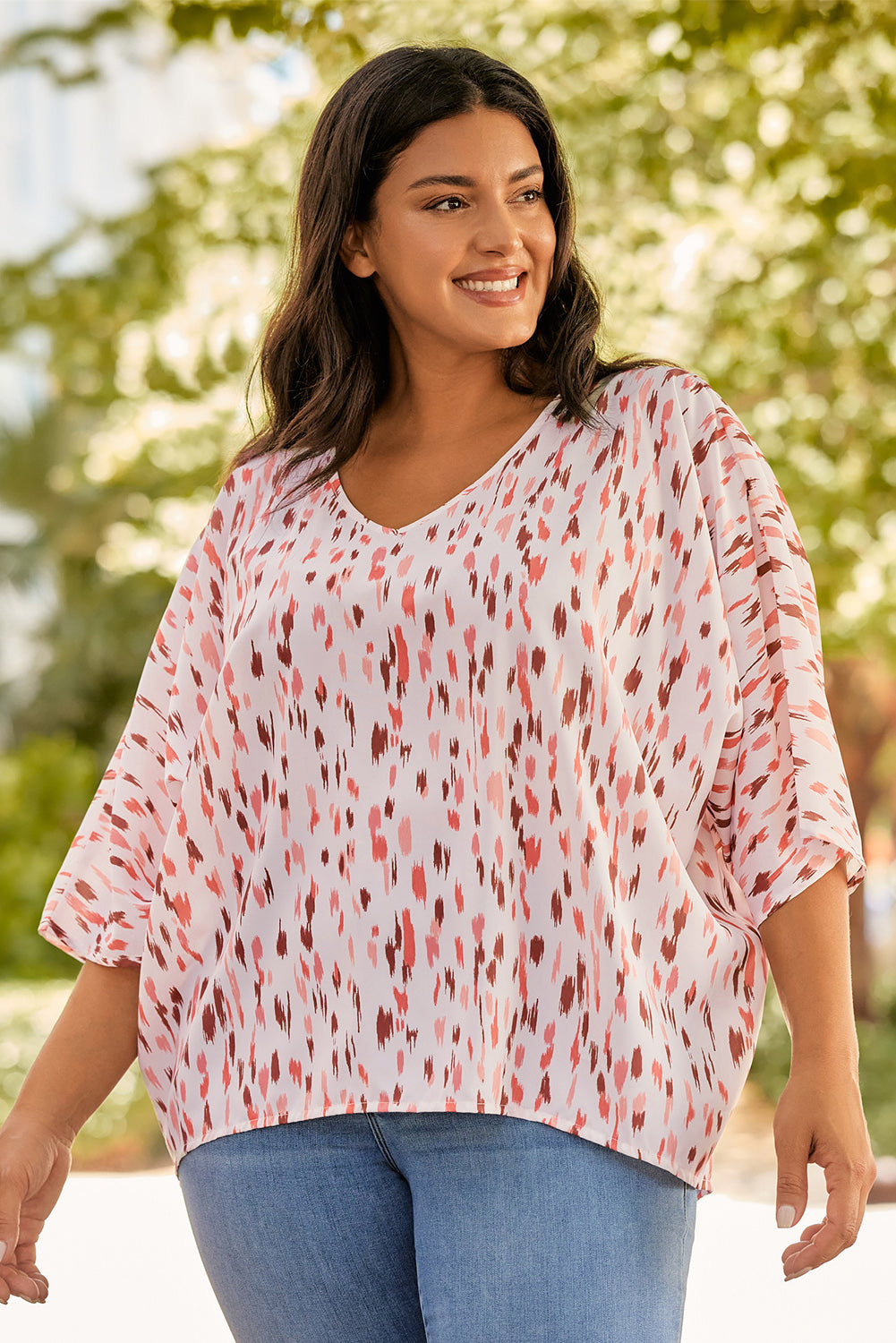 Plus Size Printed V-Neck Blouse 