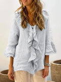 Full Size Ruffled V-Neck Flounce Sleeve Blouse 