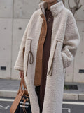 Plus Size Drawstring Zip Up Turtleneck Sherpa Coat 