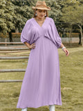 Plus Size Swiss Dot V-Neck Midi Dress 