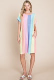 BOMBOM Striped Short Sleeve Dress with Pockets 