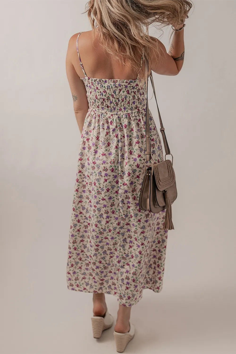 Multicolour Bohemian Ditsy Floral Smocked Fit Flare Sundress 