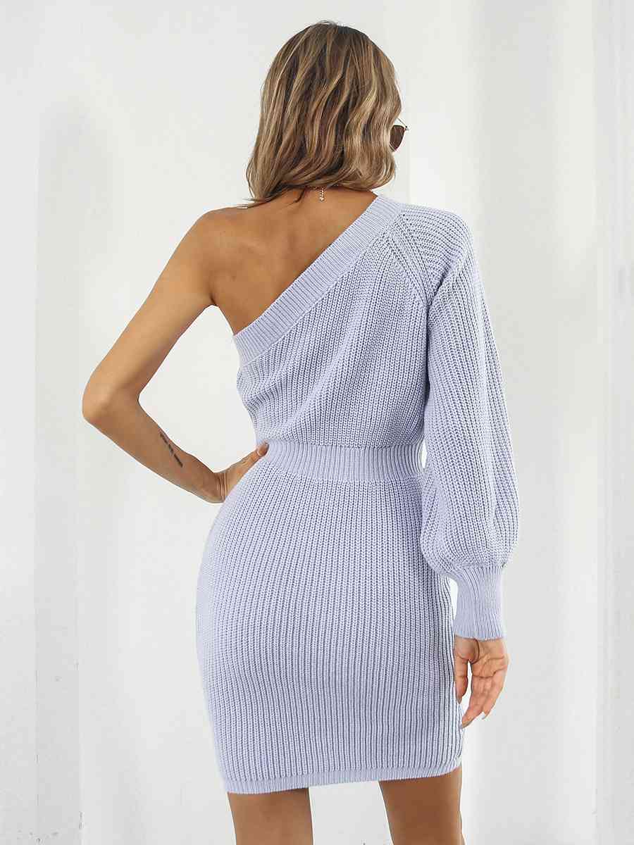 One-Shoulder Mini Sweater Dress Dresses