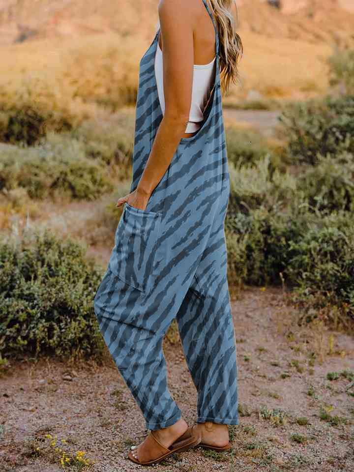 Double Take Full Size Printed V-Neck Sleeveless Jumpsuit 