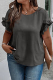 Plus Size Ruffled Round Neck Short Sleeve Blouse 