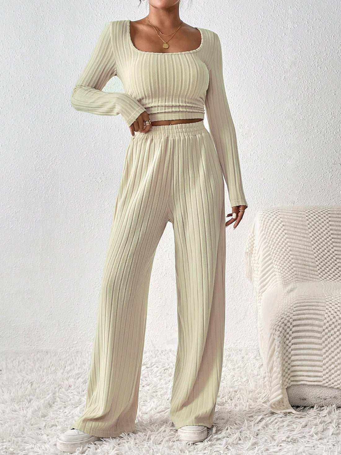 Honey Scoop Neck Long Sleeve Top and Pants Set 