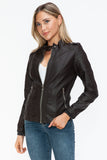 Snobbish PU Leather Biker Jacket with Side Zip Pockets 