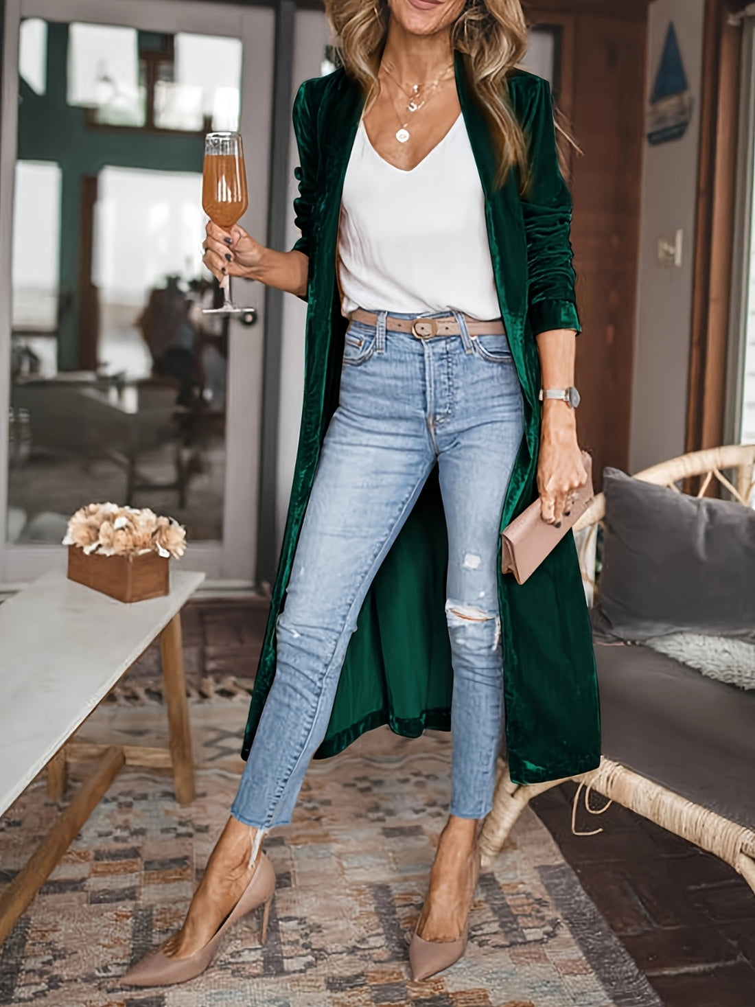 Open Front Long Sleeve Coat 