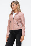 Snobbish Faux Leather Zip Up Drawstring Hooded Jacket 
