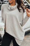 Side Slit High-Low Cowl Neck Long Sleeve Blouse 