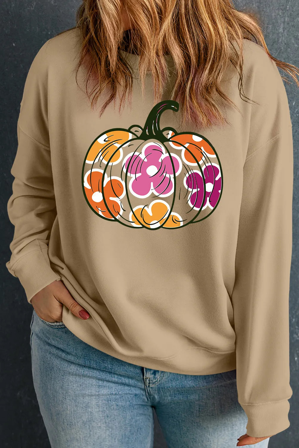 Plus Size Pumpkin Graphic Dropped Shoulder Sweatshirt 