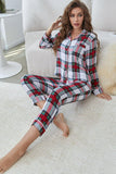 Plaid Button Front Top and Pants Lounge Set Lingerie & Nightwear