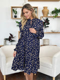 Double Take Full Size Printed Ruffle Hem Long Sleeve Tiered Dress 