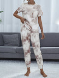 Shiny Tie-Dye Round Neck Short Sleeve Top and Pants Lounge Set Lingerie & Nightwear