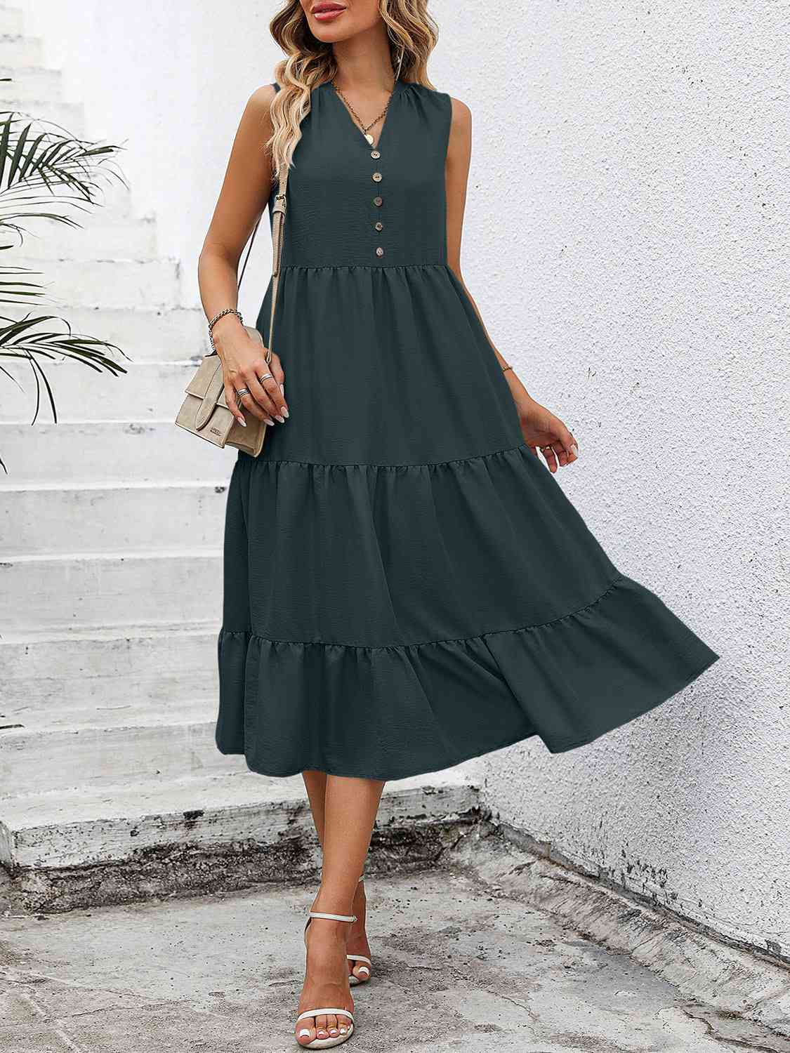 V-Neck Sleeveless Tiered Dress Dresses