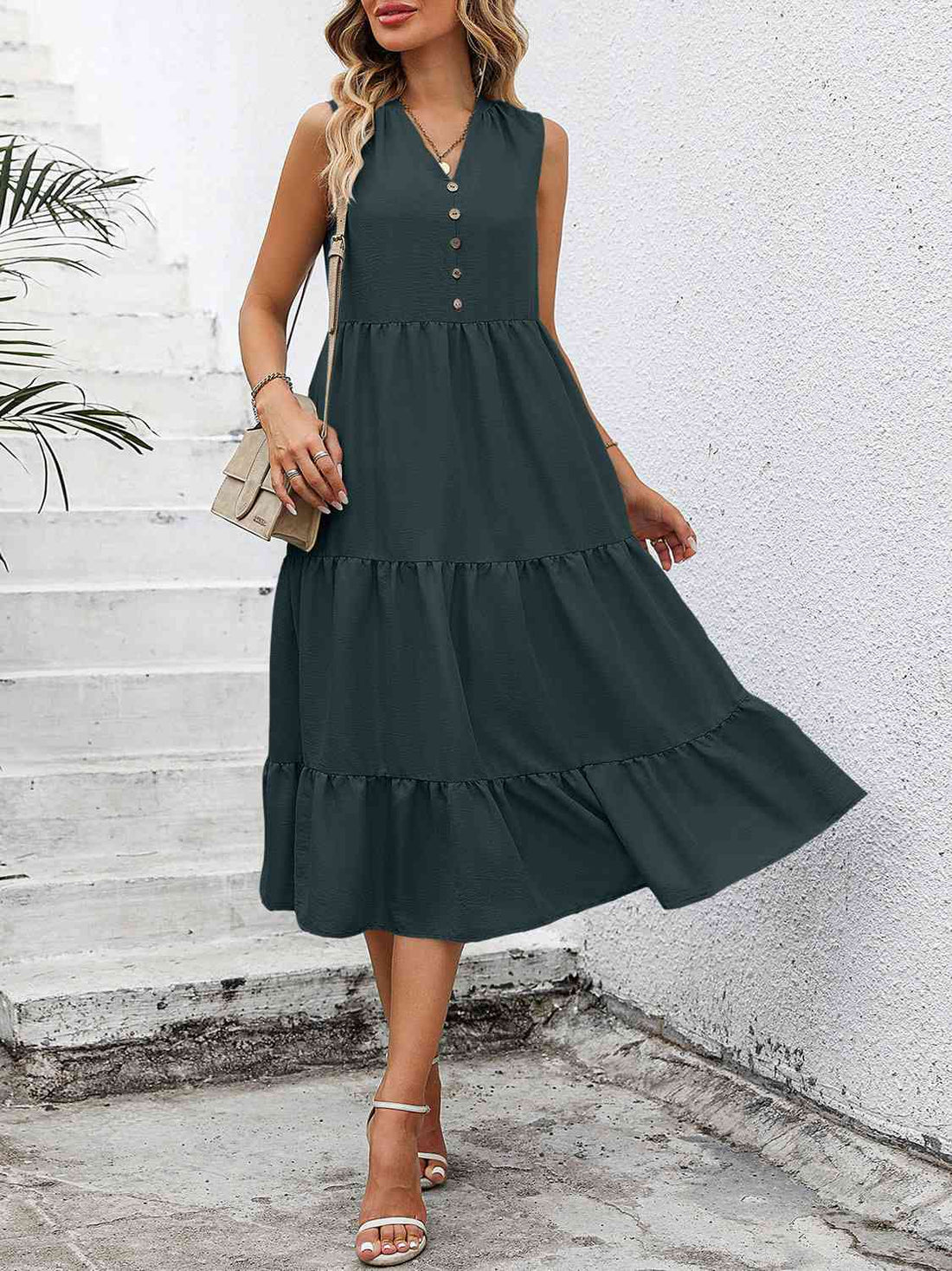 V-Neck Sleeveless Tiered Dress Dresses