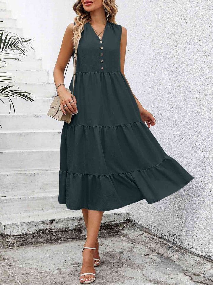 V-Neck Sleeveless Tiered Dress Dresses