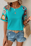 Geometric Round Neck Short Sleeve Blouse 