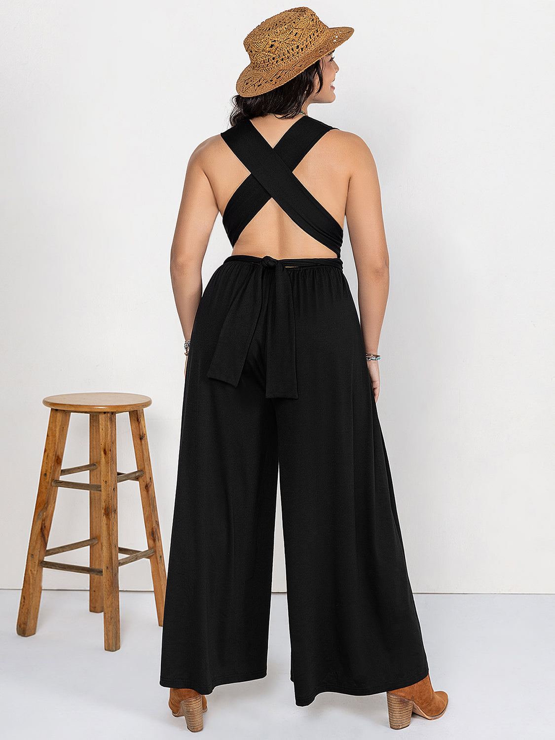 Plus Size V-Neck Wide Leg Jumpsuit 