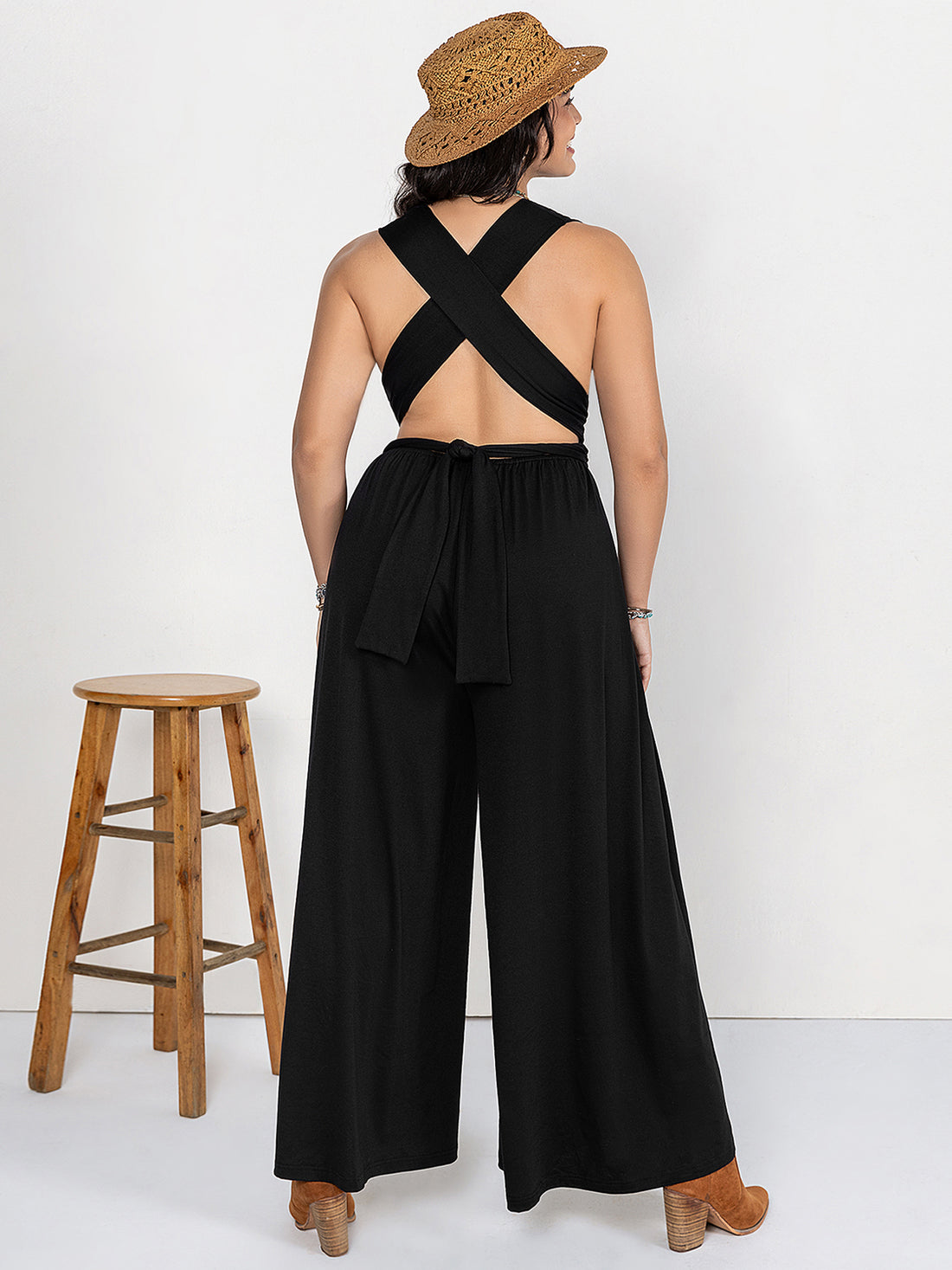 Plus Size V-Neck Wide Leg Jumpsuit 