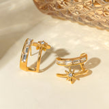Stainless Steel Zircon Double-Layered Earrings 