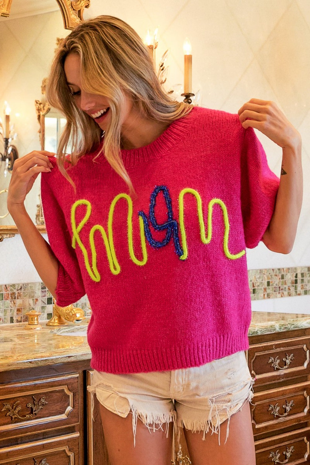 BiBi MOM Contrast Round Neck Sweater 