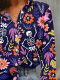 FAM-FAM Buttoned Printed Collared Neck Long Sleeve Shirt 