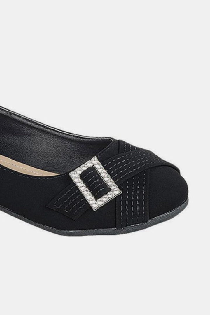 Forever Link Slip On Rhinestone Buckle Ballet Flats 