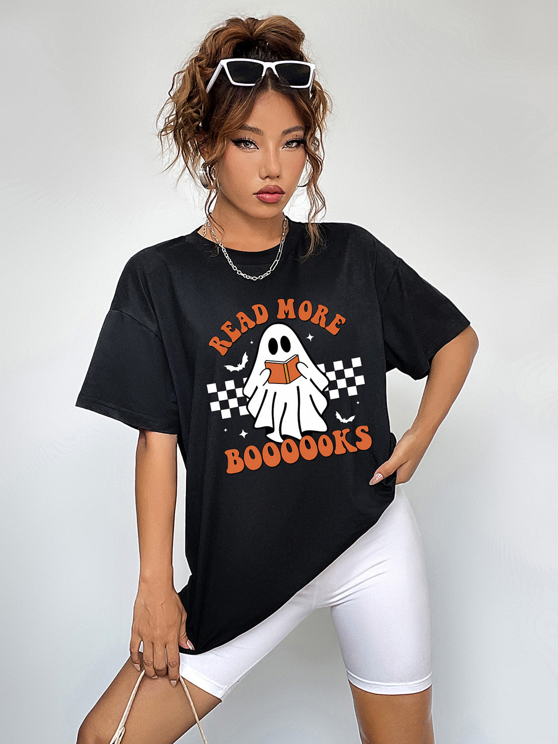 Round Neck Short Sleeve Ghost Graphic T-Shirt 